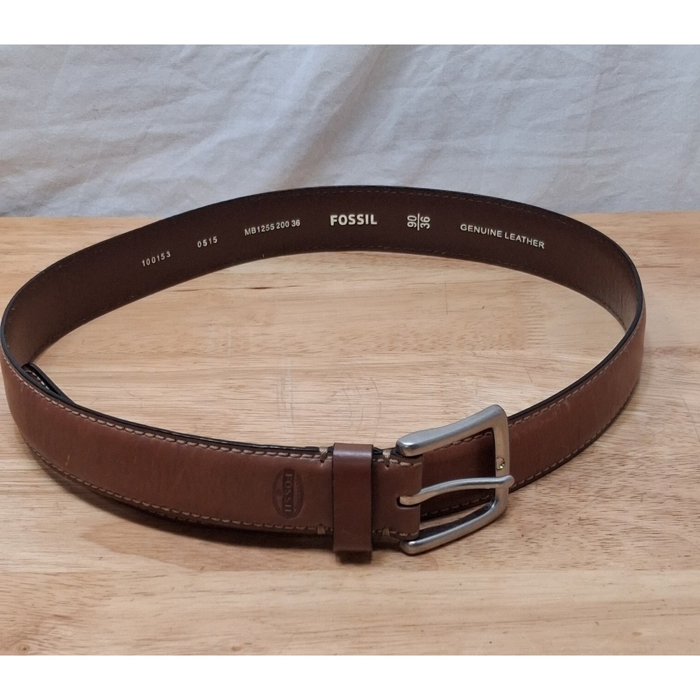 FOSSIL Brown Genuine Leather Mens Belt MB4150200 36 Size 90/36 Nickle Buckle
